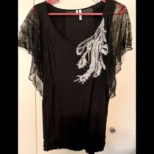 Dressy shirt. Black Lace sleeved. Size Large.